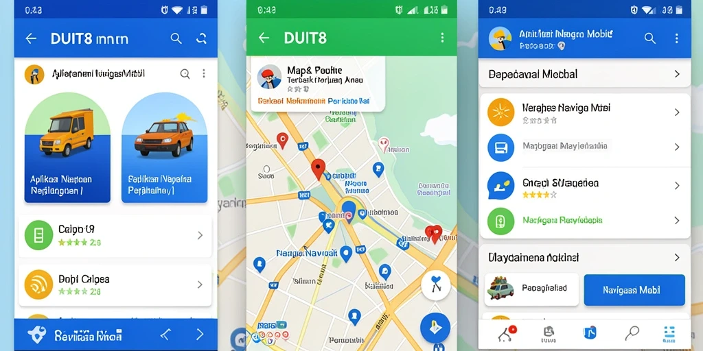 Tampilan antarmuka pengguna aplikasi DUIT8 untuk navigasi mobil yang inovatif.