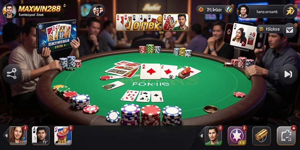 Antarmuka menarik dan mudah digunakan dalam permainan poker.